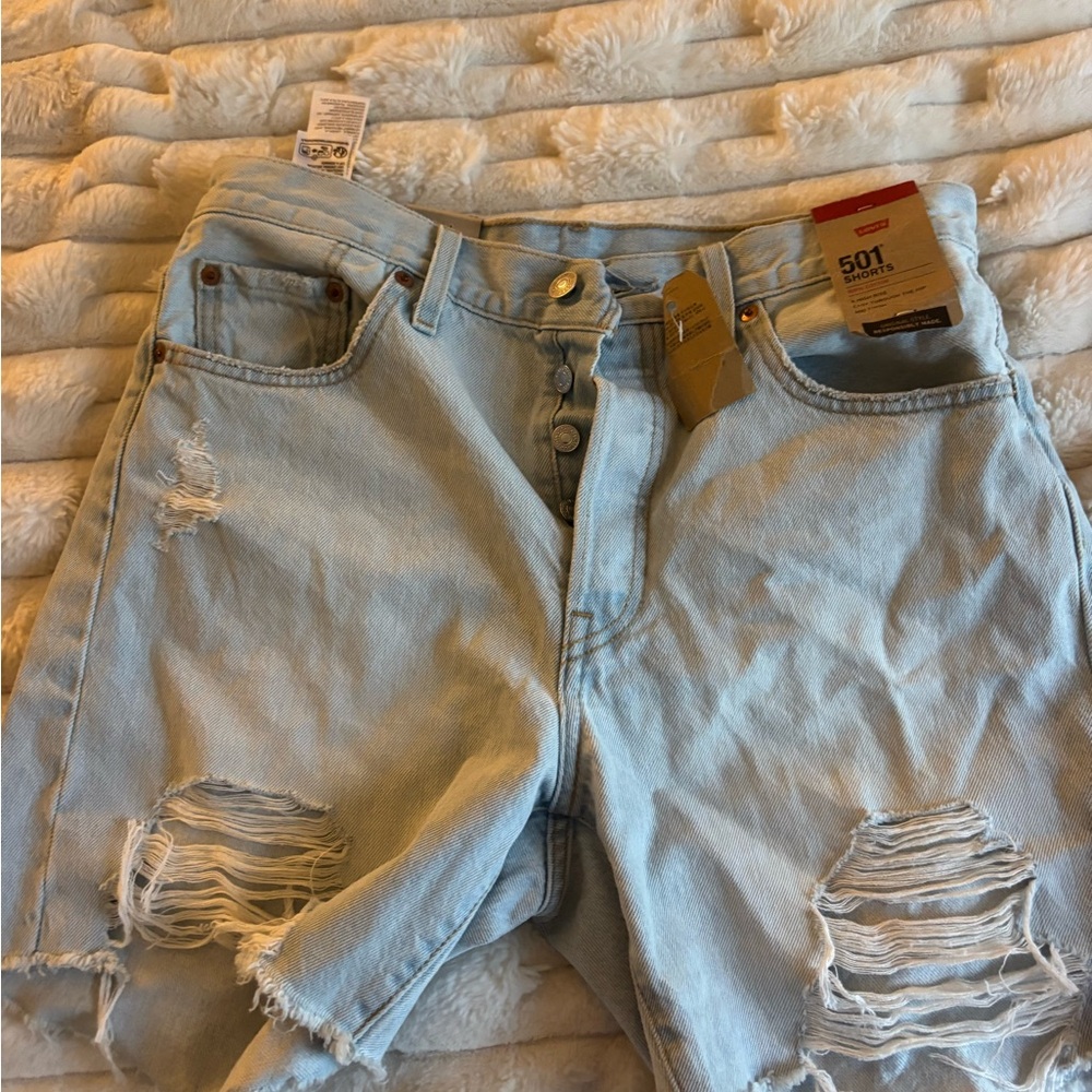Levi's Light Blue Ripped Denim Shorts